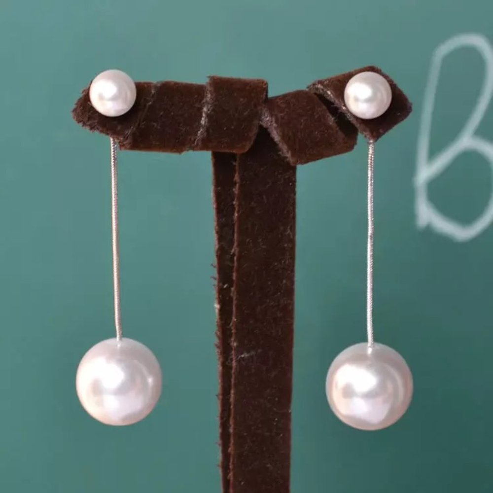 S925 Shell Pearl Long Earrings - Picture 6 of 11